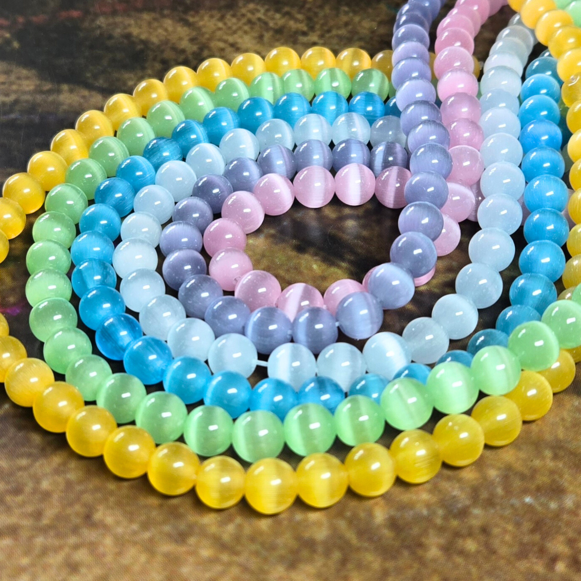 Cat Eye Round Glass Beads Bulk for Jewelry Making, DIY Craft Supplies, Gift for Beader, 8mm, 300 Pcs