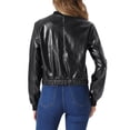 thumbnail image 3 of Chaqueta bomber de cuero sintético INSPIRE CHIC para moto de mujer con cierre de cremallera y corte corto, 3 of 6