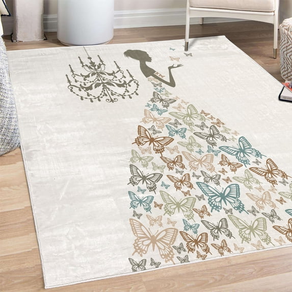 Vintage Decorative Rug, Love Country Wedding Themed Romantic Butterflies Cartoon Retro Parisienne, Quality Carpet for Bedroom Dorm and Living Room, 6 Sizes, Charcoal Grey, by Ambesonne