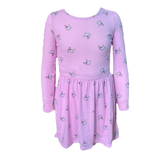 Vestido George Talla 4 Manga Larga Estampado Conejos Rosa