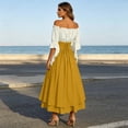 thumbnail image 4 of Otvok Lace Up Flare Sleeve Medieval Dress, Women Off Shoulder Halloween Gown, High Waist Layer Hem Button-down Midi Dress, 4 of 7