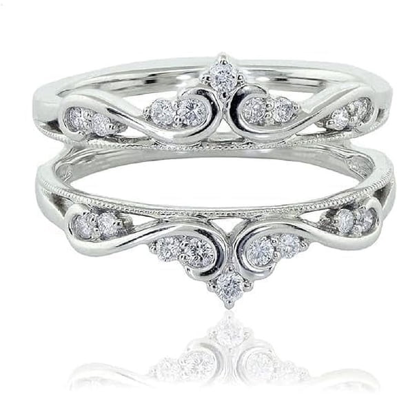 beryl_creation 925 Sterling Silver 1.32 Ct Round Cut White Diamond Engagement Wedding Enhancer Guard Wrap Ring 14K White Gold Plated For Women's -4