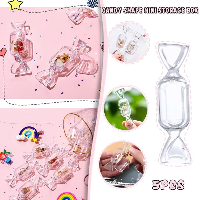 Fiudx Caja de Almacenamiento con Forma de Caramelo, Diseño Transparente, Tamaño Mini, Versátil para Joyas, Pastillas y Artículos Pequeños, Ideal para Decoración de Fiestas, Bodas y Baby Showers. Jueg