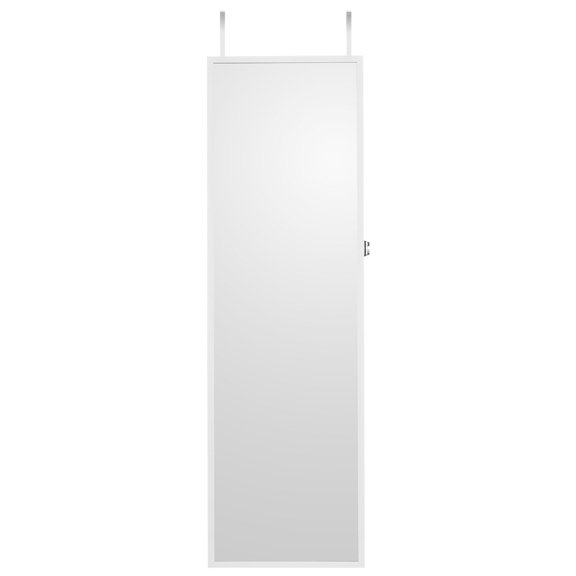 White Mirror Jewelry Armoire with Lock 47.05 Inch Wall or Door Mounted Storage Cabinet for Accessories