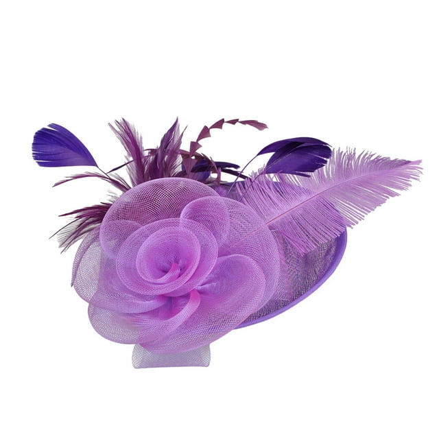 relayinert Chapeau Fascinant Rétro Élégant Réversible Toutes Saisons Ajustable pour Femmes Fleur Maille Rubans Plumes Fedoras Chapeau Violet 1 Ensemble