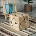 thumbnail image 3 of Square Carved Natural Wood Side and Coffee Table Handmade Living Room Furniture, 3 of 4