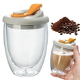 thumbnail image 2 of Insulated Double Walled Anti-Spill Glass Coffee Cups with Lid - Clear Glass Mugs Travel Mugs for Hot Tea, Coffee, Latte, or Cold Iced Drinks,250/350/450ml, 2 of 5