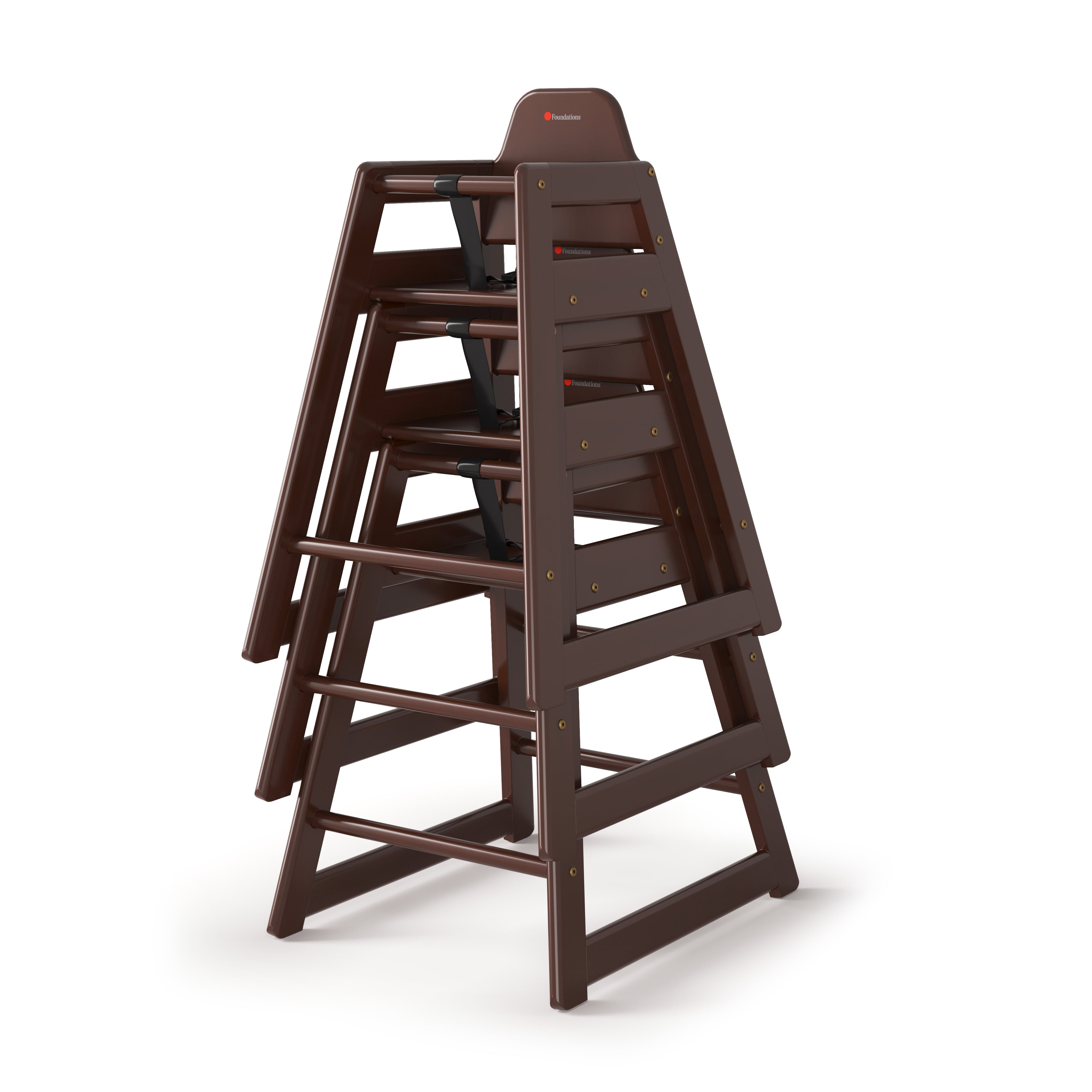Foundations NeatSeat Wooden High Chair for Toddlers, Stackable, 3-Point Harness, Antique Cherry