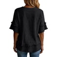 thumbnail image 5 of Nestiefly Womens Linen Tops Summer Casual Short Sleeve V Neck Shirts Fringe Retro Cotton Linen Blouses Raw Hem Beach Clothes 2026 Black 2XL, 5 of 6