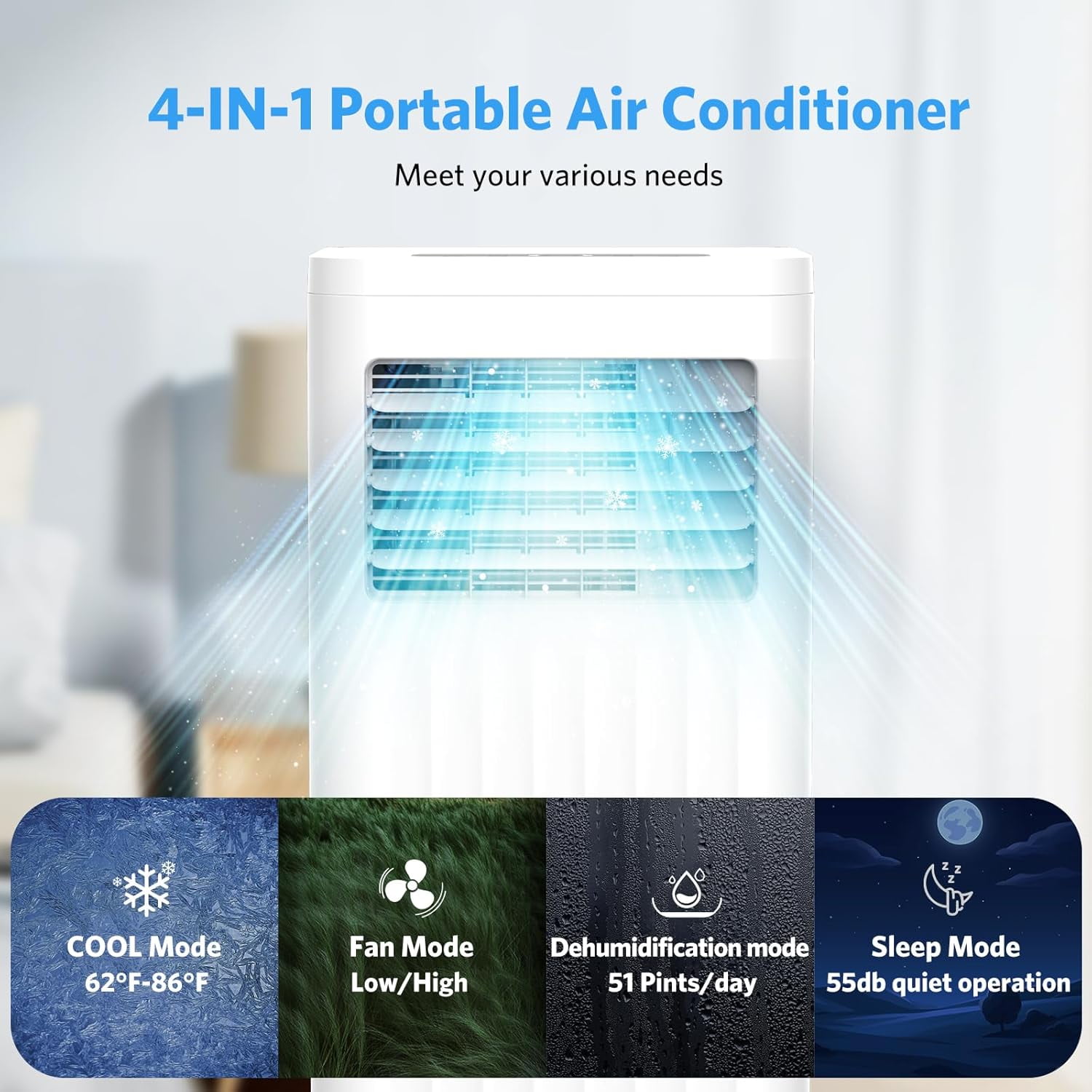 FREE VILLAGE Portable Air Conditioners,8000 BTU,4 in 1 Portable AC Unit with Window Kits, Fan & Dehumidifier Modes,Cools up to 350 Sq.Ft,LED Display/Remote Control,24H Timer for Living Room,Bedroom