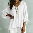 thumbnail image 6 of VBVC Women's V Neck Cotton Linen Blouse , Ladies' Batwing Sleeve Tunic Tops , Summer Lightweight Flowy Shirt For Women, White , S-3XL, 6 of 8