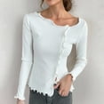 thumbnail image 4 of BXINGOHAI Womens Fall Casual Long Sleeve Shirts Henley Fitted Tee Blouse Crew Neck Button Knit Basic Going Out Tops White,Free Size, 4 of 5
