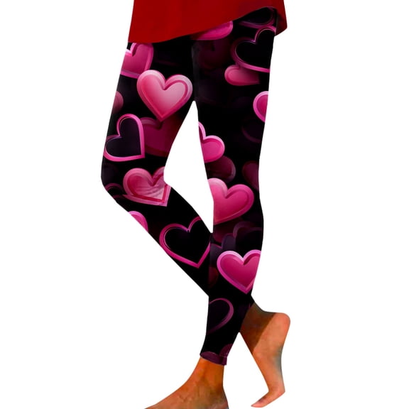 Womens Valentine's Day Leggings High Waisted Stretchy Love Heart Printed Tight Pants Spring Fashion 2026 Slim Fit Workout Yoga Pants