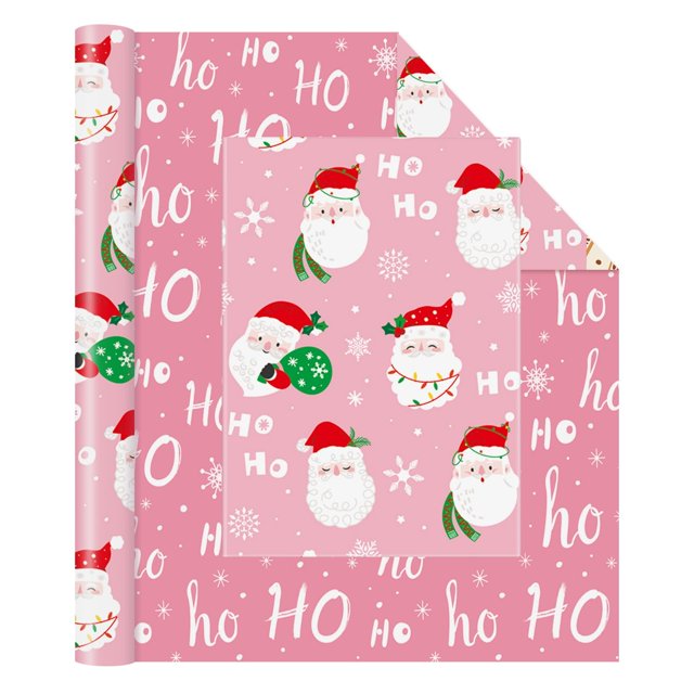 Papel de regalo WERNNSAI 43 cm x 10 m reversible Papá Noel rosa