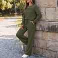 thumbnail image 6 of Women's 2 Piece Lounge Set Pleated Crewneck Top and Wide Leg Pants Relaxed Casual Fleece Travel Matching Outfit, 6 of 7
