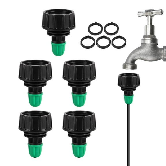 Garden Hose Adapter 3/4 to 1/4 Inch Drip Irrigation Connectors, Locking Barbed Fittings for 3/4 GHT Faucet, 5 Pack Black Tubing Adapters