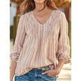 thumbnail image 4 of Chemise Femme Rayée Plissée Manches Longues Col en V Blouse Décontractée, Rose, m, 4 of 4