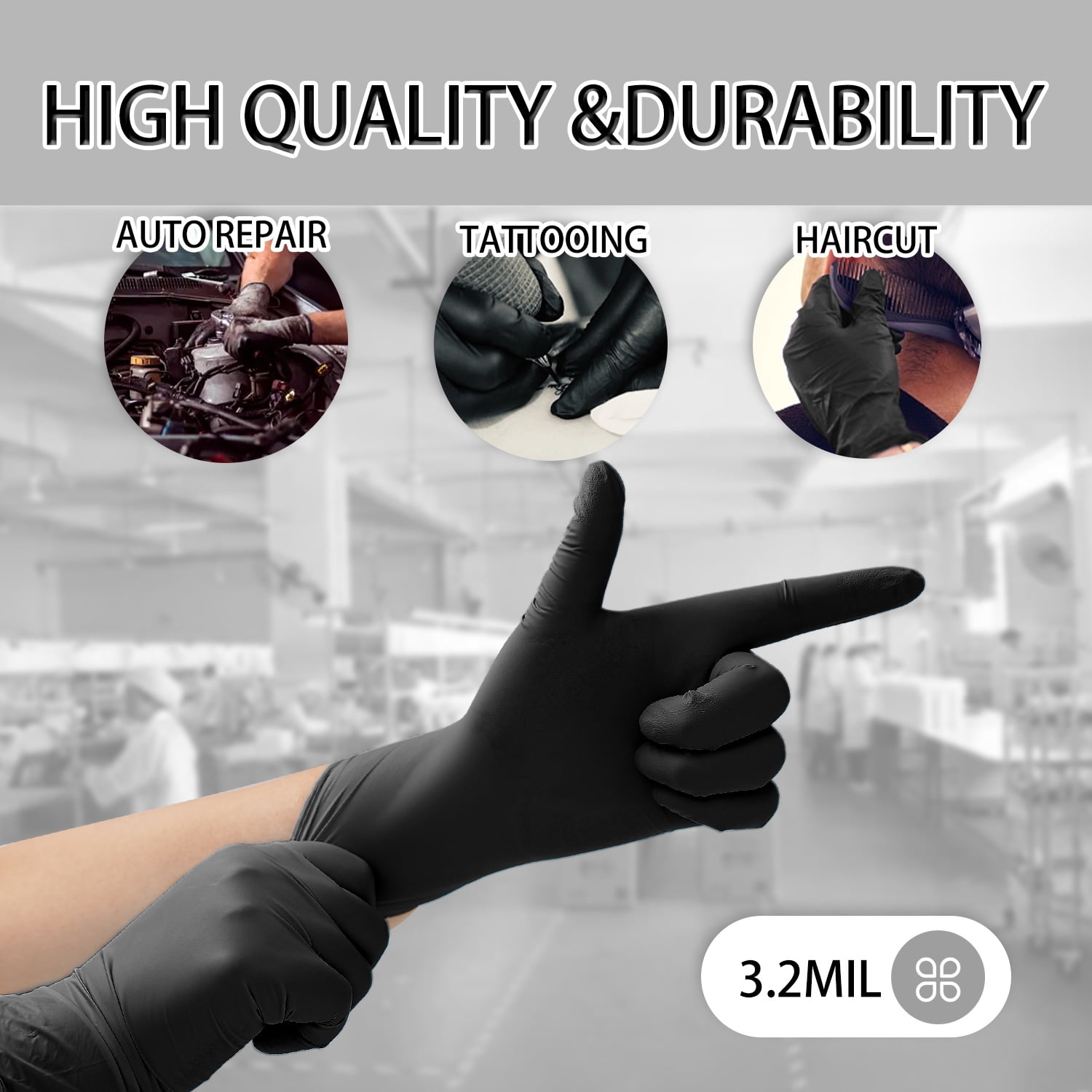 FINITEX Black Nitrile Disposable Gloves 1000 Count, Food Safe Gloves for Cooking, Food Prep, Powder-free, Latex-free, Textured Grip, 3.2 Mil, Large