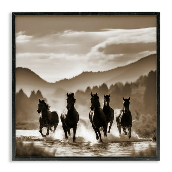 Stupell Industries Splashing Canyon Stallions Animals Painting Black Framed Art Print Wall Art, 12 x 12