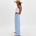 thumbnail image 4 of Wide Leg Linen Pants for Women Tall Spring Linen Palazzo Pants Baggy High Waisted Beach Pant Gauze Lounge Trousers Blue M, 4 of 5
