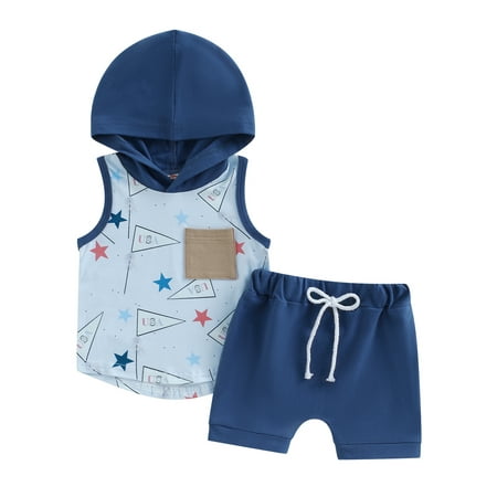 

Musuos Baby Boys Hooded Tank Top with Pocket Camouflage Elastic Waist Shorts Set