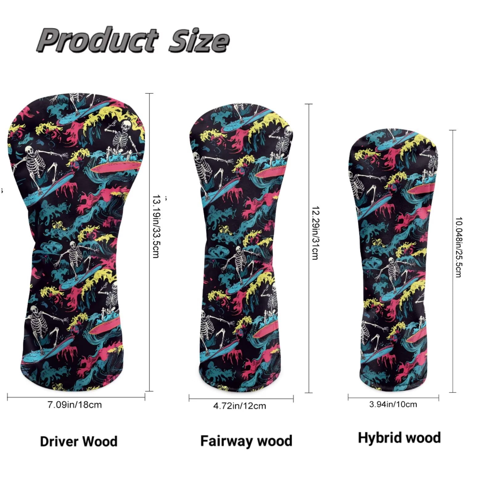 Uorisanigo Golf Club Head Covers for Fairway Woods, Drivers and Hybrid PU Leather Headcover, 3 PCS Set Funny Skull Print Headcovers for Club Protective, Wrinkle-Resistant Accessories
