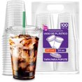 thumbnail image 1 of 100 Vasos de Plastico de 20 oz (591 ml) con Tapa Plana, Perfecta para Popotes,Transparentes,  Café, Chocolate, Bebidas Frias, Batidos, Malteadas, 1 of 5