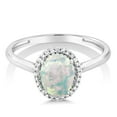 thumbnail image 3 of Gem Stone King 10K White Gold White Simulated Opal and Diamond Halo Engagement Ring for Women (1.05 Cttw, Oval Cabochon 8X6MM), 3 of 6