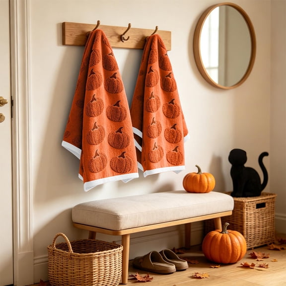 Fall Kitchen Towels 2-Pack, Pumpkin Dish Towels for Thanksgiving Halloween Farmhouse Decor, Absorbent 15.7x23.6 inch Autumn Hand Towels