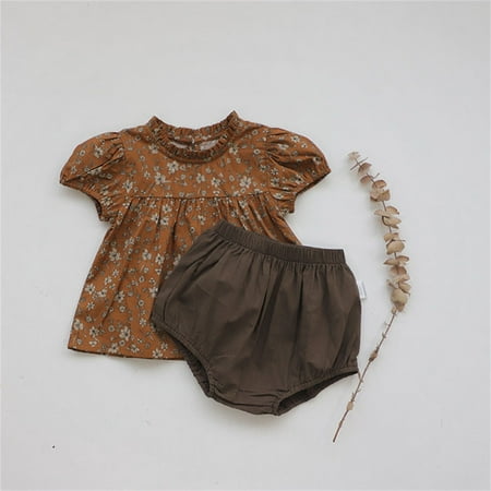 

FZM Christmas Baby Girls Boys Summer Floral Cotton Short Sleeve Short Pants Shorts Tops Set Outfits Clothes