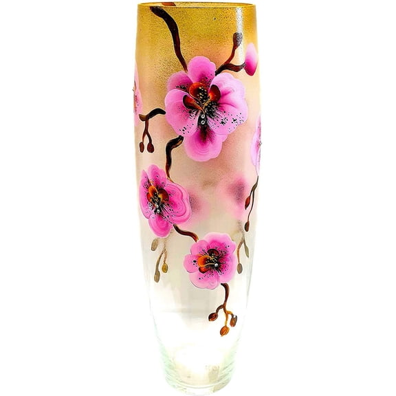 Victoria Bella 16" Decorative Vase Orchid Pink, European Glass with a Handmade Unique Pattern