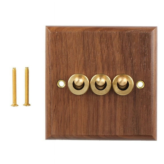 3X Retro American Industrial Style Light Switch Socket, Solid Wood Brass Toggle Switch Plate,Antique Home Stay Switch(3)
