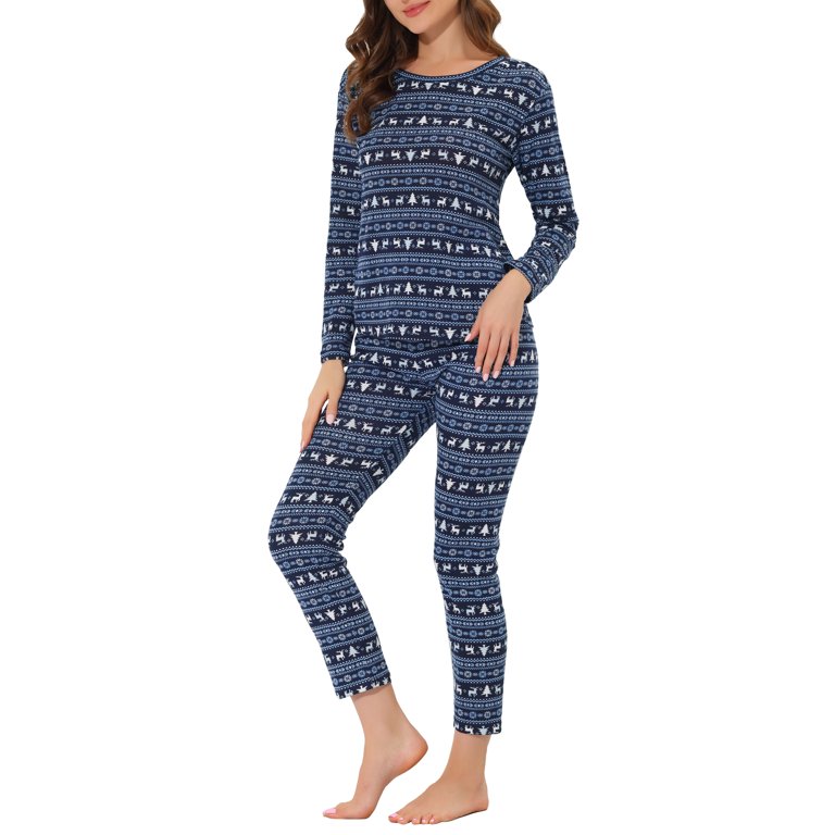 cheibear Women's Sleepwear Pajama Soft Round Neck Nightwear Elk Lounge Sets  