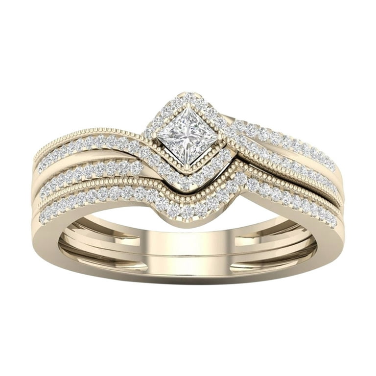 Biplut Women Ring, Geometric Nine Diamond Simple Ring Ladies Ring Plated  Shiny 9 Rhinestones Ring 
