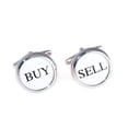 thumbnail image 1 of Rhodium Plated Round "Buy & Sell" Cufflinks., 1 of 1