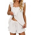 thumbnail image 4 of UVN Summer Pajamas for Women 2 Piece Ruffle Tank Tops and Short Pants Sleepwear Lounge Pajama Sets, 4 of 10