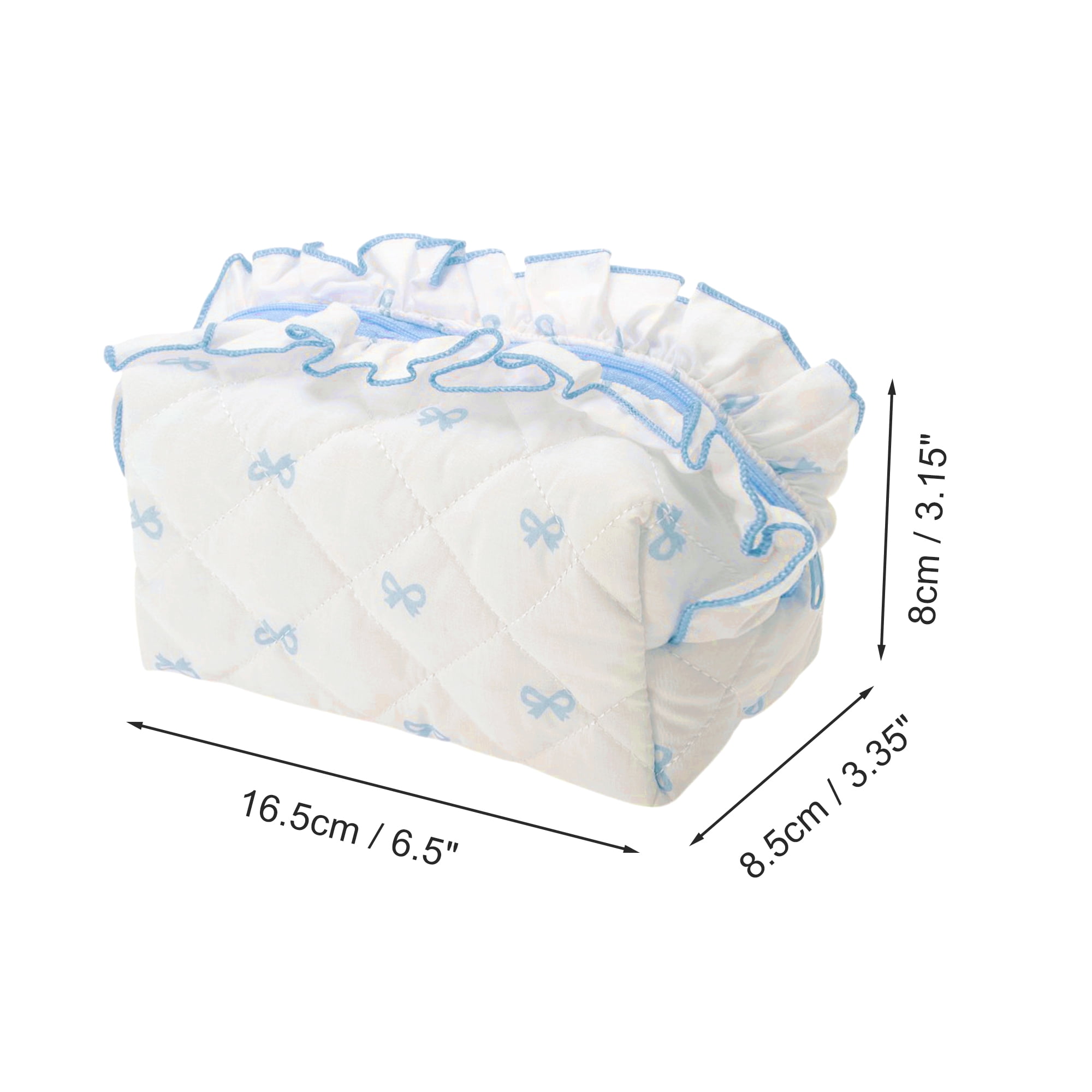 Unique Bargains 1 Pc Lace Bow Ruffles Makeup Bag for Everyday Use 3.15 in  Blue