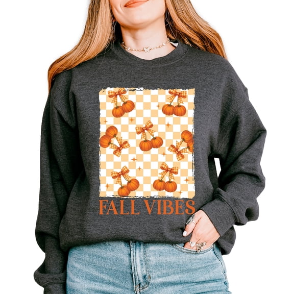 Fall Vibes Checked Pumpkins - Women's Graphic Sweatshirt