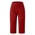 thumbnail image 3 of Capri Pants for Women Summer Solid Slim Trousers Pocket Side Slit 7/8 Length Casual Womens Pants Red S, 3 of 6