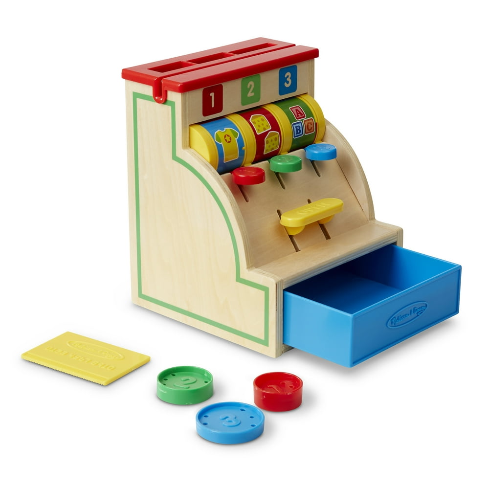Melissa & Doug Spin and Swipe Wooden Toy Cash Register With 3 Play