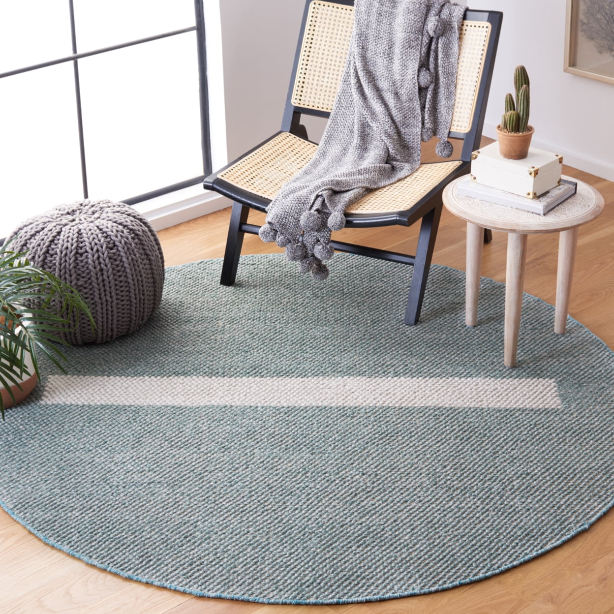 SAFAVIEH Natura Marina Striped Wool Area Rug, Turquoise/Ivory, 3' x 5'