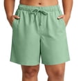 thumbnail image 3 of Plus Size Women's Solid Drawstring Casual High Waist Elastic Waist Summer Shorts With Side Pockets | CSEONE,Green L, 3 of 9