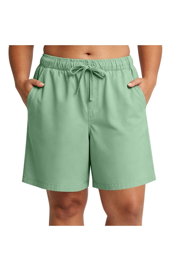 Flowy Shorts Cotton Bermuda Shorts Plus Size Women's Solid Drawstring Casual High Waist Elastic Waist Summer Shorts with Side Pockets Black L
