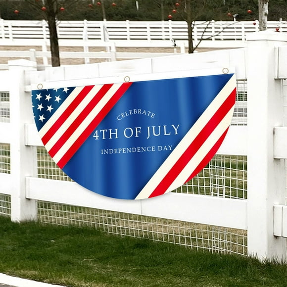 RKSTN Nylon Flags Semi-Circular Flag Banners for Outdoor Americans Flag Decoration Fan Shaped Flag White and Blue Decoration Independence Day Decoration