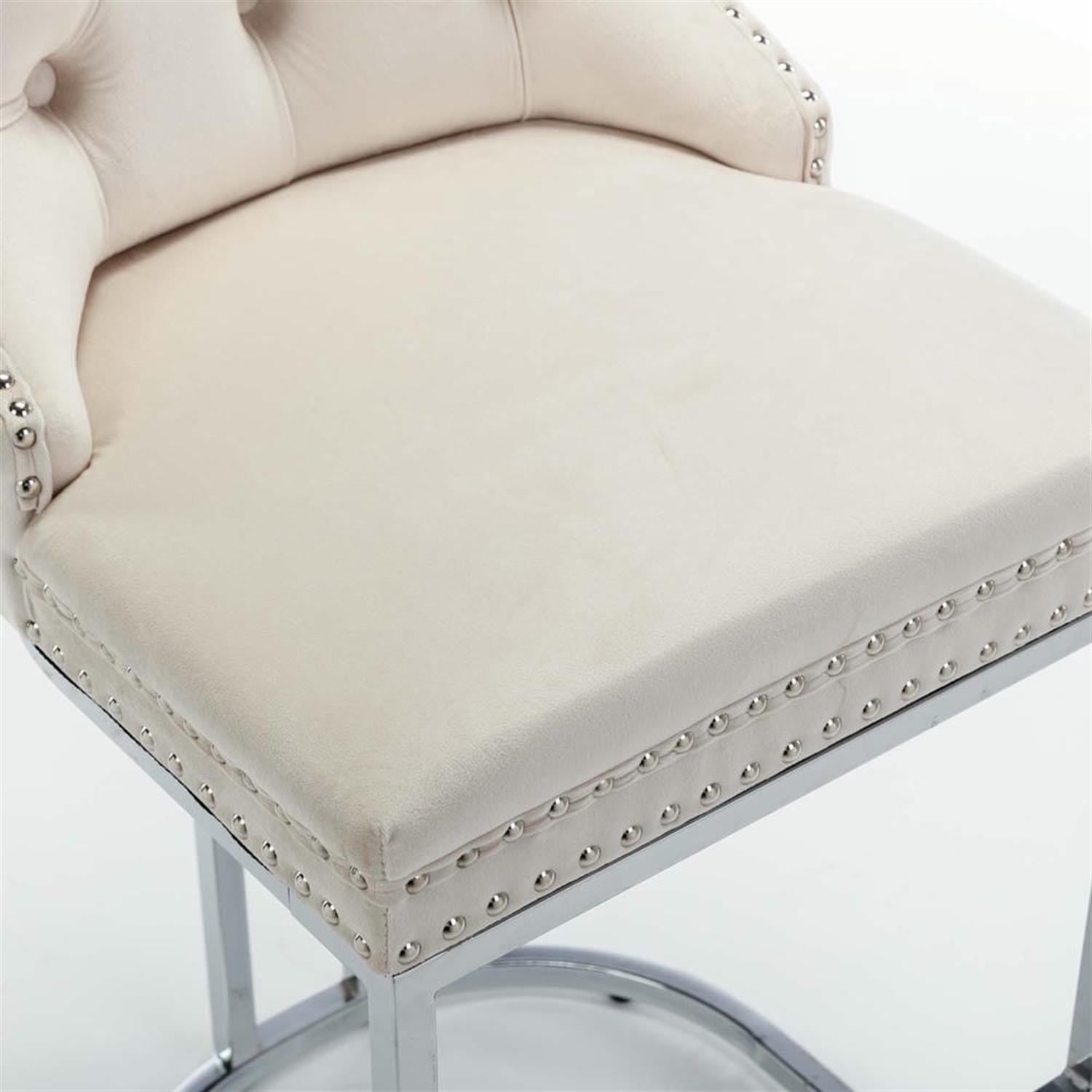 Demi Bonn 39" Counter Height Bar Stools Set of 2, Velvet Barstools with Button Backrest, Kitchen Island Countertop Chairs for Dining Room, Beige