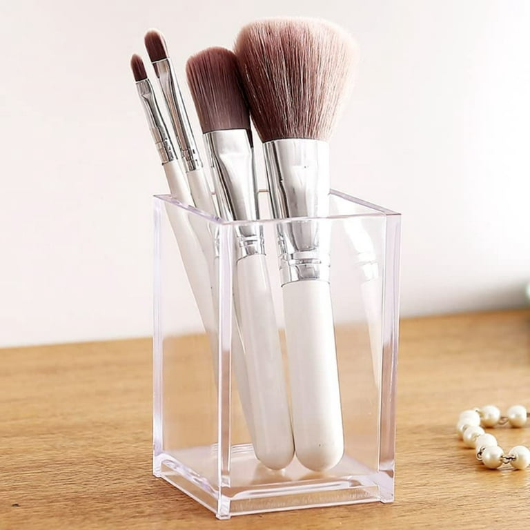 2 Packs Crystal Makeup Brush Holder Organizer Cosmetics Brushes Storage Cup  Handcrafted Pen Pencil Holder Container, Square (Gold)