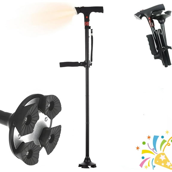 Ready Walker Cane,ReadyWalker Smart Cane with LED Light & Alarm,Readywalker Canes Four-Leg Base,Double Handles,Foldable and Adjustable,Lightweight Mobility Aid Suitable for Seniors and Adults