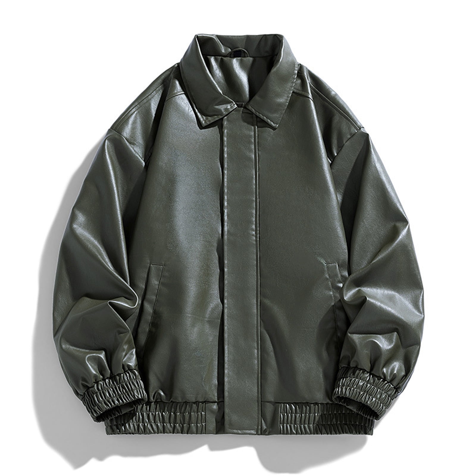 LNWUY Men's Oversized Faux Leather Bomber Jacket Vintage Biker Moto Style with Zipper Pockets, Durable and Stylish Outerwear Green XXL