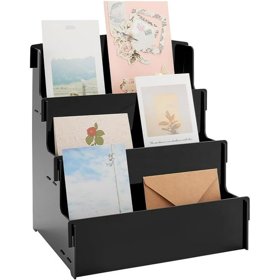 3-Tier Acrylic Card Display Riser Stands Black 27x21x30cm