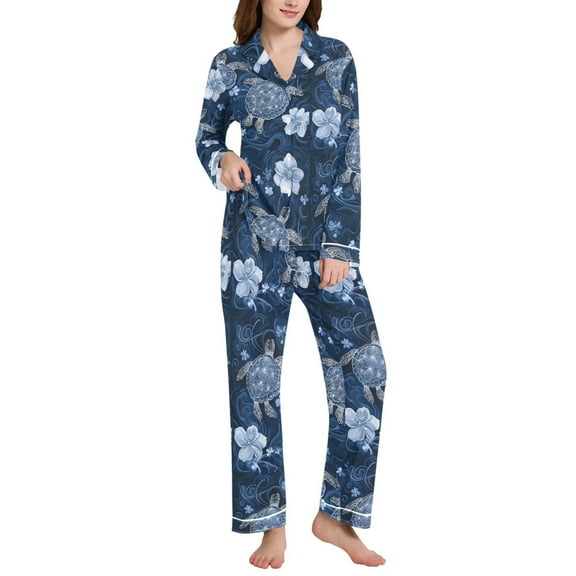 joogoo Pajamas Set for Women Turtle Flowers-b1 Long Sleeve Pjs Loungewear L